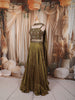 Antique Olive Green Heavy Sequins and Zardozi Embroidered Design Shimmer Party Wear Lehenga With Matching Choker  Dupatta
