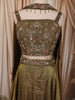 Antique Olive Green Heavy Sequins and Zardozi Embroidered Design Shimmer Party Wear Lehenga With Matching Choker  Dupatta