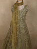 Antique Olive Green Heavy Zari and Sequins Embroidered Design Net Anarkali Gown with Dupatta