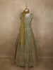 Antique Olive Green Heavy Zari and Sequins Embroidered Design Net Anarkali Gown with Dupatta