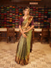 Antique Olive Green Jhumka Butta Zari Woven Design Semi Silk Traditional Wear Saree with Contrast Pallaku Zari Border