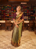 Antique Olive Green Jhumka Butta Zari Woven Design Semi Silk Traditional Wear Saree with Contrast Pallaku Zari Border