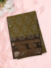 Antique Olive Moss Green Ikat Printed Design Semi Silk Saree with Contrast Animal Motif  Border