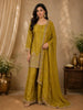 Antique Olive Mustard Green Floral Sequins and Beads Embroidered Design Organza Palazzo Suit with Dupatta