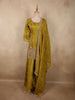 Antique Olive Mustard Green Floral Sequins and Beads Embroidered Design Organza Palazzo Suit with Dupatta