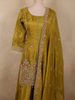 Antique Olive Mustard Green Floral Sequins and Beads Embroidered Design Organza Palazzo Suit with Dupatta