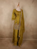 Antique Olive Mustard Green Floral Sequins and Beads Embroidered Design Organza Palazzo Suit with Dupatta