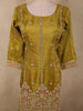 Antique Olive Mustard Green Floral Sequins and Beads Embroidered Design Organza Palazzo Suit with Dupatta