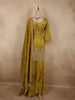 Antique Olive Mustard Green Floral Sequins and Beads Embroidered Design Organza Palazzo Suit with Dupatta