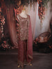 Antique Rose Heavy Sequins Kartana Beads Embroidered Design Tissue Silk Party Wear Palazzo Suit with Matching  Dupatta