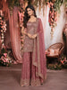 Antique Rose Heavy Sequins Kartana Beads Embroidered Design Tissue Silk Party Wear Palazzo Suit with Matching  Dupatta