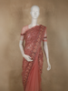Antique Rose Pink Floral Embroidered Design Net Designer Saree