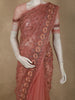 Antique Rose Pink Floral Embroidered Design Net Designer Saree
