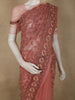 Antique Rose Pink Floral Embroidered Design Net Designer Saree