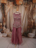 Antique Rose Pink Floral Vine Sequins and Beads Embroidered Design Tissue Silk Party Wear Palazzo Suit with Matching Choker Dupatta
