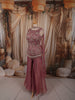 Antique Rose Pink Floral Vine Sequins and Beads Embroidered Design Tissue Silk Party Wear Palazzo Suit with Matching Choker Dupatta