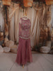Antique Rose Pink Floral Vine Sequins and Beads Embroidered Design Tissue Silk Party Wear Palazzo Suit with Matching Choker Dupatta