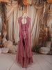 Antique Rose Pink Floral Vine Sequins and Beads Embroidered Design Tissue Silk Party Wear Palazzo Suit with Matching Choker Dupatta