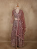 Antique Rosewood Mauve Pink Zari Embroidered and Stone Embellished Design Net Lehenga With Net Dupatta