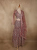 Antique Rosewood Mauve Pink Zari Embroidered and Stone Embellished Design Net Lehenga With Net Dupatta