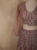 Antique Rosewood Mauve Pink Zari Embroidered and Stone Embellished Design Net Lehenga With Net Dupatta