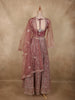 Antique Rosewood Mauve Pink Zari Embroidered and Stone Embellished Design Net Lehenga With Net Dupatta