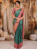 Antique Teal Blue Floral Vine Zari Woven Design Pure Kanchipuram Silk Bridal Saree with Contrast Rose Pink Zari Border