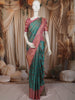 Antique Teal Blue Floral Vine Zari Woven Design Pure Kanchipuram Silk Bridal Saree with Contrast Rose Pink Zari Border