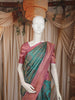 Antique Teal Blue Floral Vine Zari Woven Design Pure Kanchipuram Silk Bridal Saree with Contrast Rose Pink Zari Border