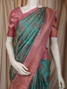 Antique Teal Blue Floral Vine Zari Woven Design Pure Kanchipuram Silk Bridal Saree with Contrast Rose Pink Zari Border