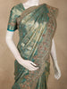 Antique Teal Green Floral Sequins and Zari Embroidered Design Tissue Banarasi Saree with Designer Border