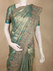 Antique Teal Green Floral Sequins and Zari Embroidered Design Tissue Banarasi Saree with Designer Border
