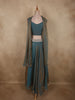 Antique Teal Green Sequin and Beads Embroidered Design Organza Lehenga with Dupatta