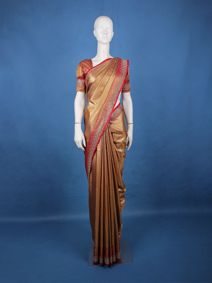 Antique Gold Floral Woven Banarasi Silk Saree - Diadem