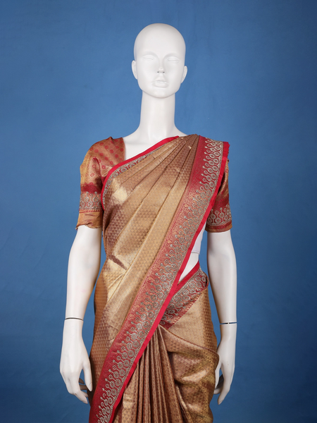 Antique Gold Floral Woven Banarasi Silk Saree - Diadem