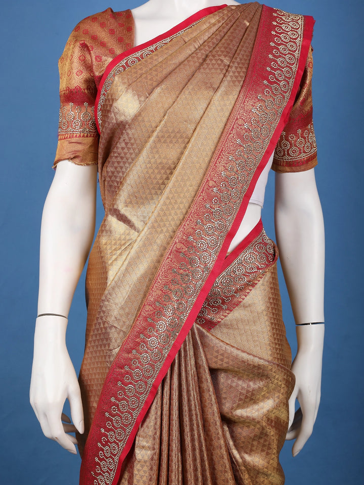 Antique Gold Floral Woven Banarasi Silk Saree - Diadem
