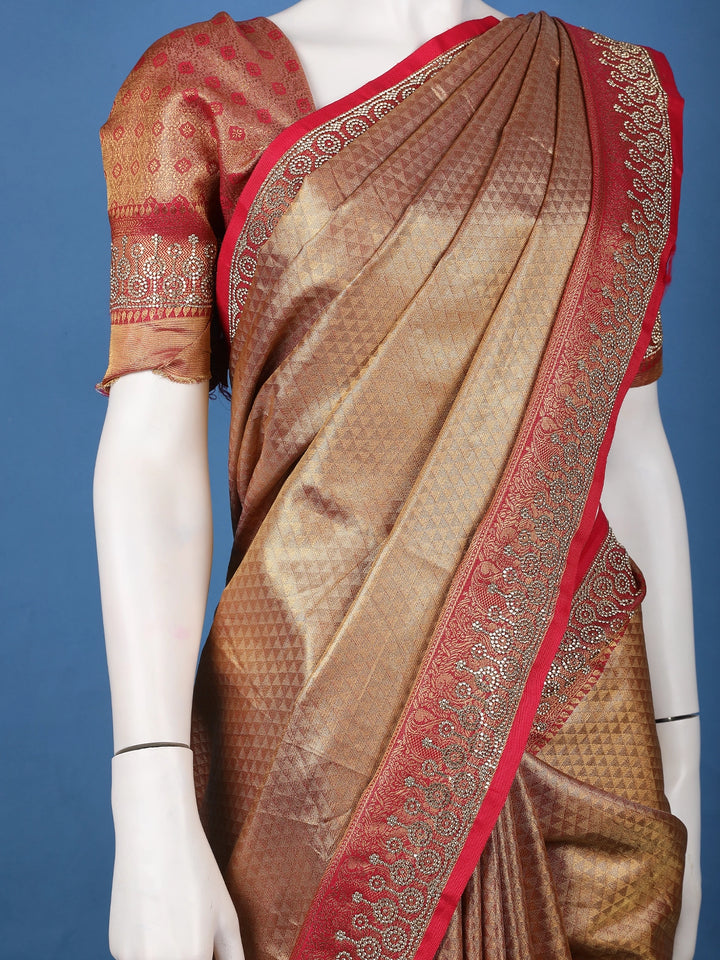 Antique Gold Floral Woven Banarasi Silk Saree - Diadem