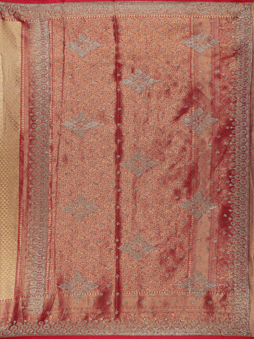 Antique Gold Floral Woven Banarasi Silk Saree - Diadem