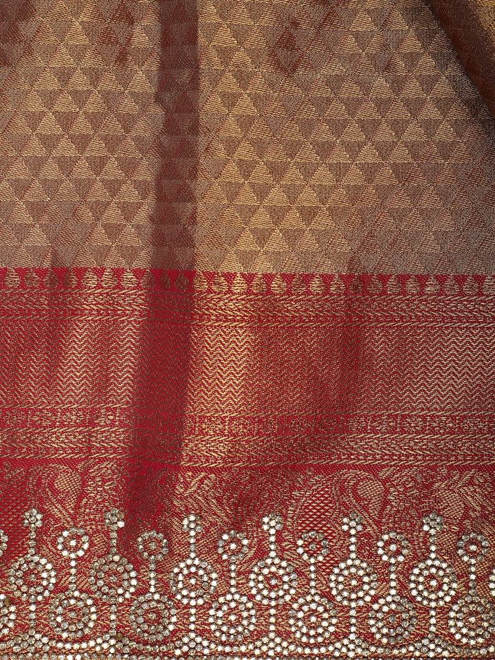 Antique Gold Floral Woven Banarasi Silk Saree - Diadem