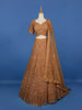 Antique Gold Geometric Embroidered Design Net Bridal Lehenga