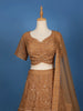 Antique Gold Geometric Embroidered Design Net Bridal Lehenga