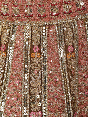 Antique Gold Sequin Embroidery Bridal Net Lehenga - Diadem