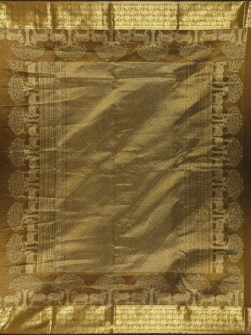 Antique Gold Woven Floral Design Zari Border Silk Saree - Diadem