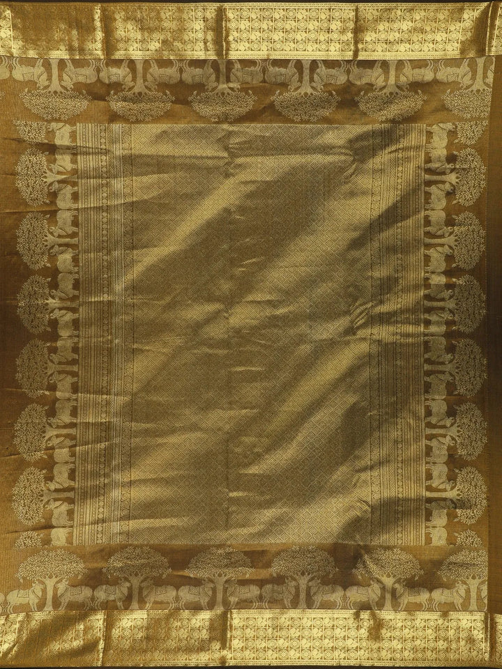 Antique Gold Woven Floral Design Zari Border Silk Saree - Diadem