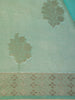 Aqua Blue And Lime Green Floral Leaf Butta Design Organza Saree