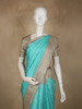 Aqua Blue Checked Design Pure Kanchipuram Silk Saree with Gold Zari Border