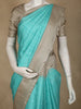 Aqua Blue Checked Design Pure Kanchipuram Silk Saree with Gold Zari Border