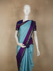 Aqua Blue Checked Woven Design Pure Kanchipuram Silk Saree with Contrast Temple Border