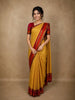 Mustard Yellow Checked Woven Design Pure Kanchipuram Silk Saree with Contrast Paisley Border