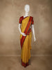 Mustard Yellow Checked Woven Design Pure Kanchipuram Silk Saree with Contrast Paisley Border